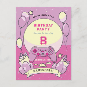 Enfants rose gamesfest invitation anniversaire