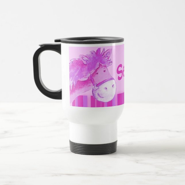 Enfants roses de poney appelés tasse de voyage de (Gauche)