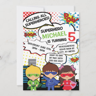 Enfants Superhero fête d'anniversaire Invitation g