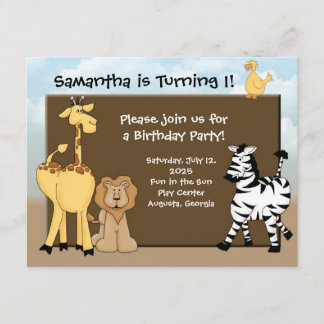 Enfants sur mesure Invitation B-Day, animaux de la