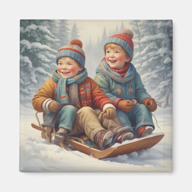 Enfants sur un aimant à traîneau (Devant)