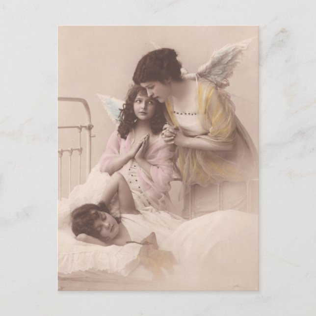 Enfants victoriens, anges priants carte postale (Devant)