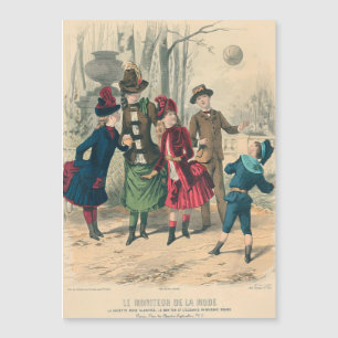 Enfants victoriens antiques jouant au ballon Hiver