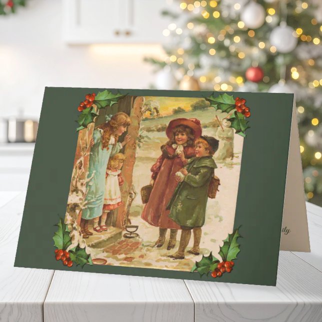 Enfants victoriens Joyeux Noël Carte de voeux (Créateur téléchargé)