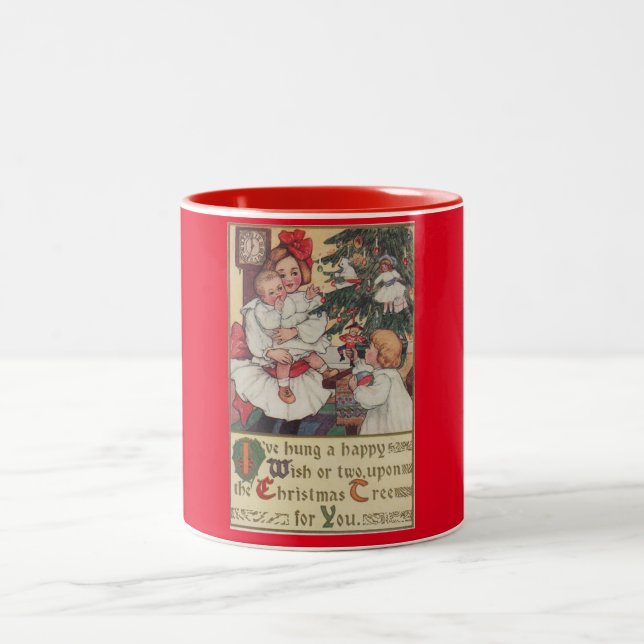 Enfants victoriens Mug rouge Vintage de Noël (Centre)