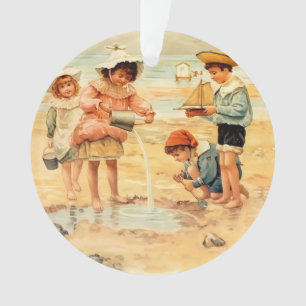 Enfants victoriens vintage à la plage, Beaux-arts
