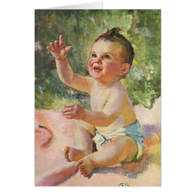 Enfants Vintage, Bébé Fille Mignonne sur une Couve (Devant)