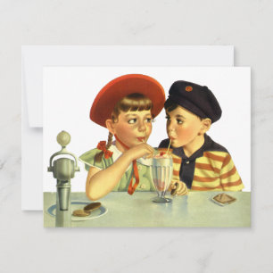 Enfants vintage, garçon et fille partageant un sha