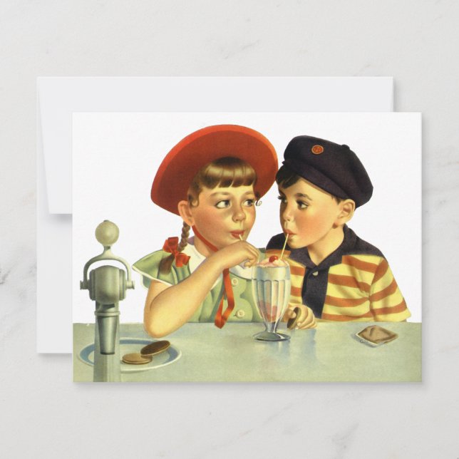 Enfants vintage, garçon et fille partageant un sha (Devant)