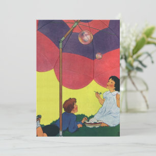 Enfants vintage soufflant des bulles sous un parap