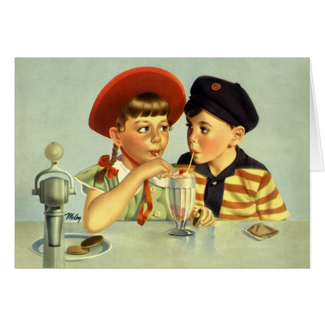 Enfants vintages, garçons et filles partageant une (Devant horizontal)