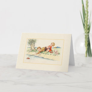Enfants vintages pêchant la carte de note