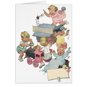 Enfants vintages s'amusant Jouer avec des trains d