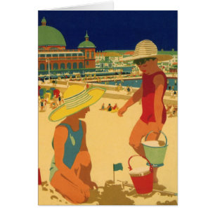 Enfants vintages, Soeurs Famille Vacances à la Pla