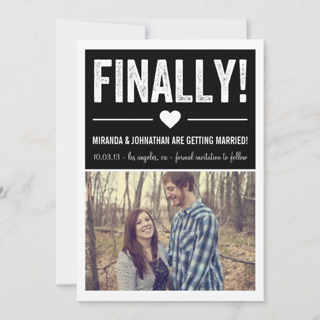 Enfin - Photo noir Faire part de save the date (Devant)