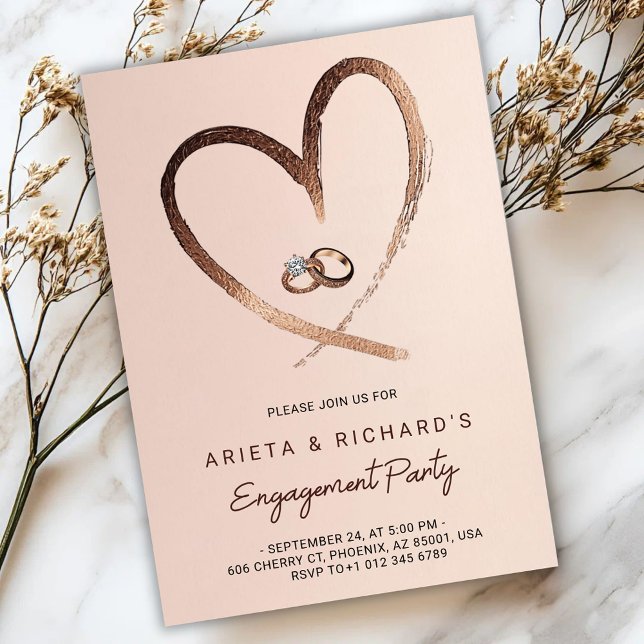 Engagement party invitation with a gold heart (Créateur téléchargé)