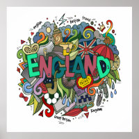 England Fun Illustration Art Poster