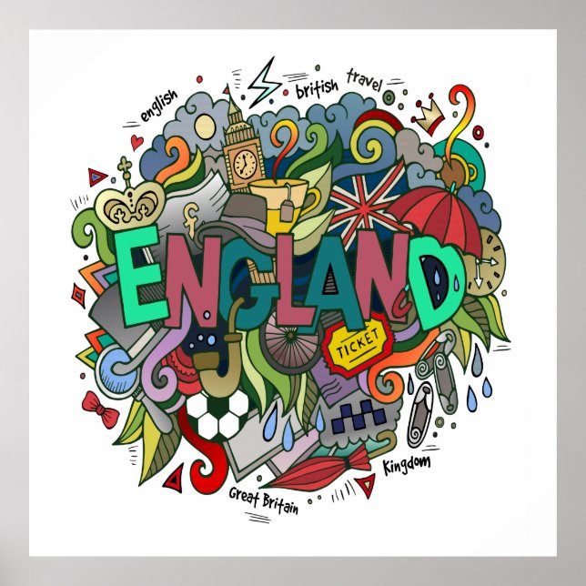 England Fun Illustration Art Poster (Devant)