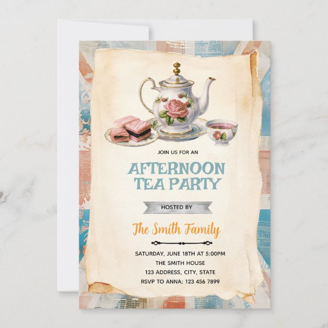English Afternoon Tea party Invitation (Devant)