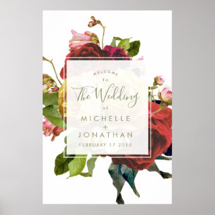 English Garden Vintage Rose Wedding Welcome Poster