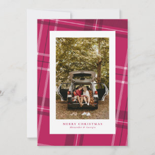 Énorme carte de Noël à photo en tartan rose