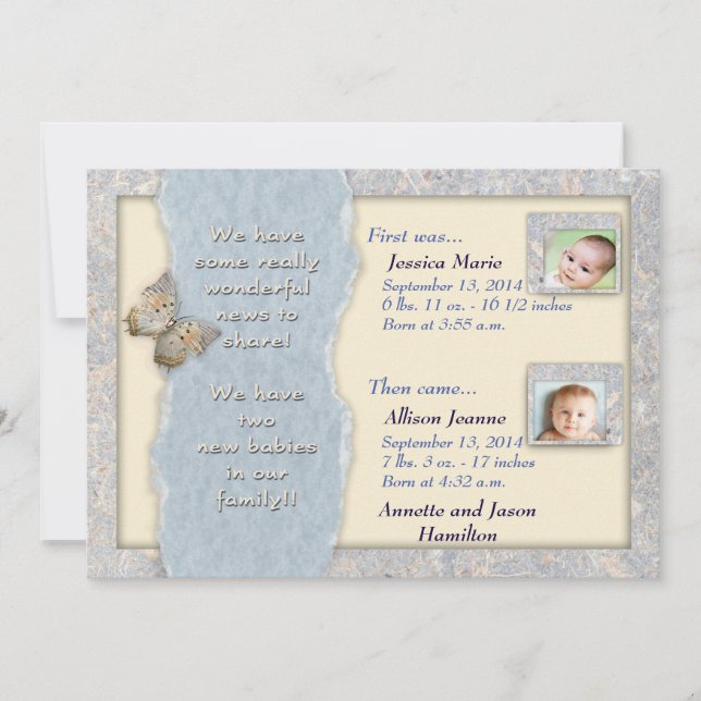 Énorme Faire-part de naissance jumeaux (Devant)