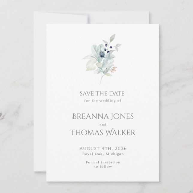 Enregistrer la carte de date | Dusty Blue Floral D (Devant)