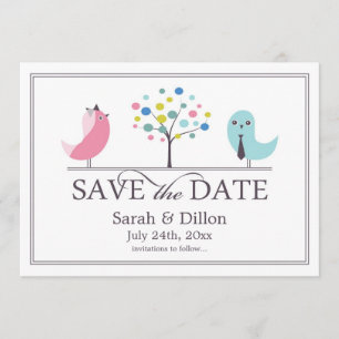 Enregistrer la carte plat Date Bride et Groom Bird