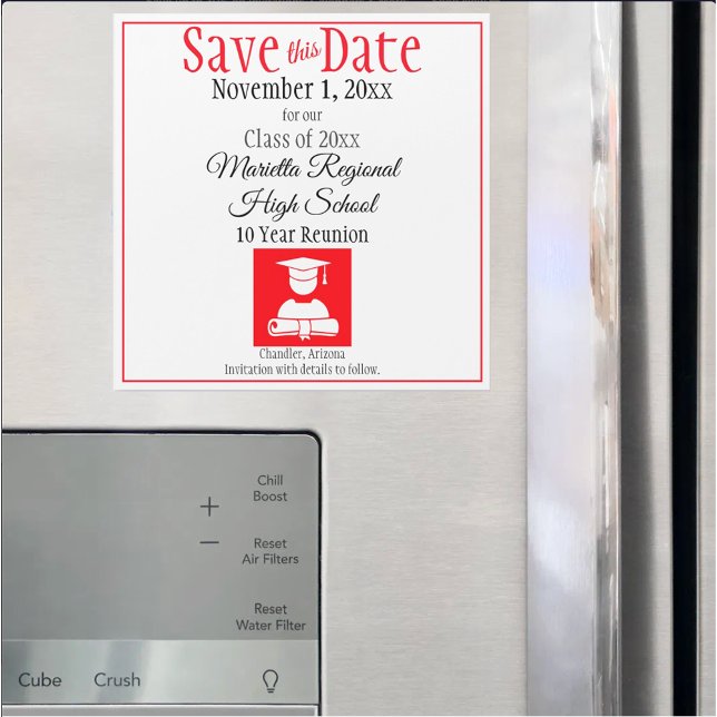 Enregistrer la classe de dates Réunion Rouge noir  (custom class reunion save the date magnet)