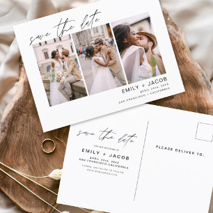 Enregistrer la date 3 Photo Elegant Editable Carte