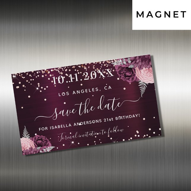 Enregistrer la date anniversaire burgundy aimant f (Créateur téléchargé)