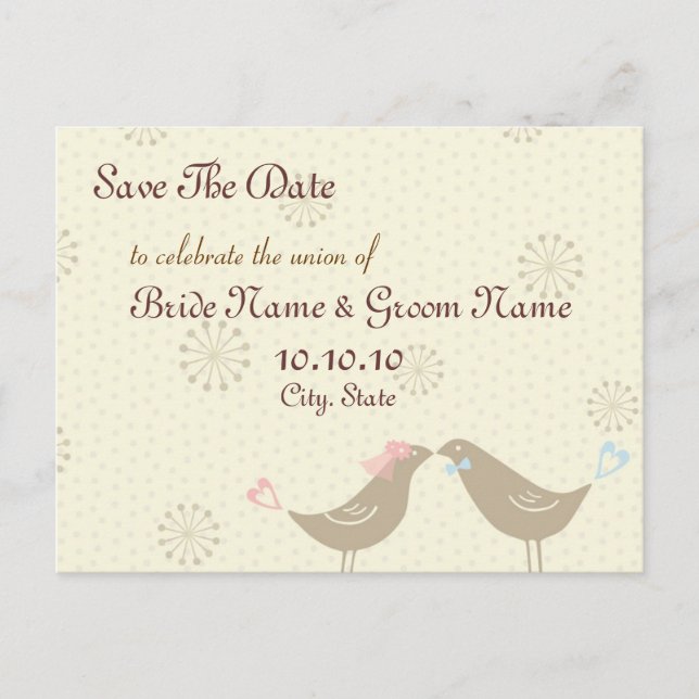 Enregistrer La Date Baiser Oiseaux Mariage Carte P (Devant)