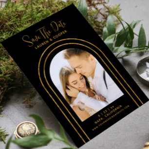 Enregistrer La Date Black Gold Style Art Déco Mari