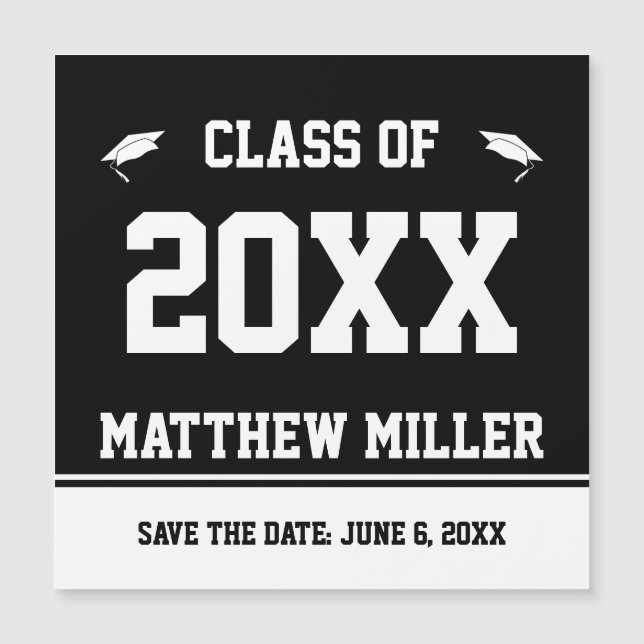 Enregistrer la date Black White Grad's Name Gradua (Devant)