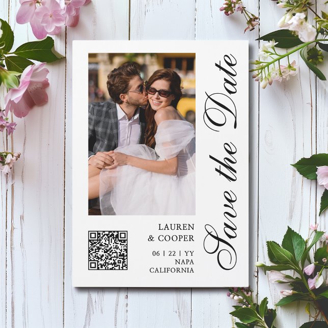 Enregistrer La Date Blanc Noir Design Script Moder (Créateur téléchargé)