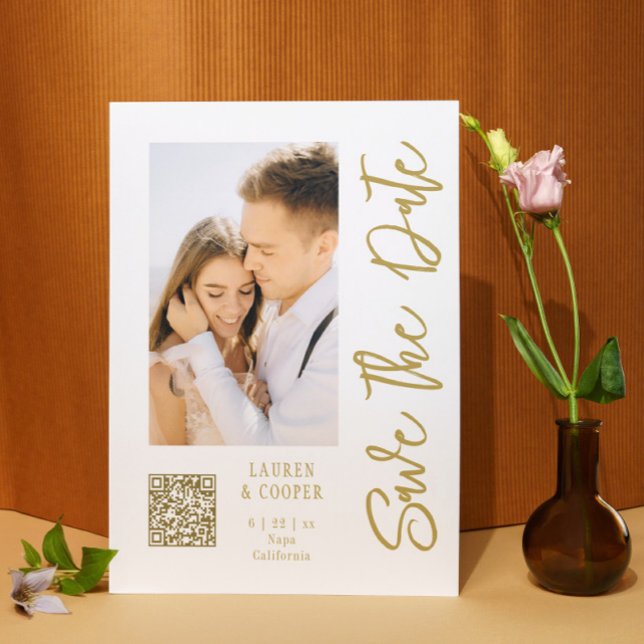 Enregistrer La Date Blanc Or Style Mariage Moderne (Créateur téléchargé)