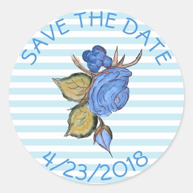 Enregistrer la date Bleu Stickers Fleur rayé (Devant)