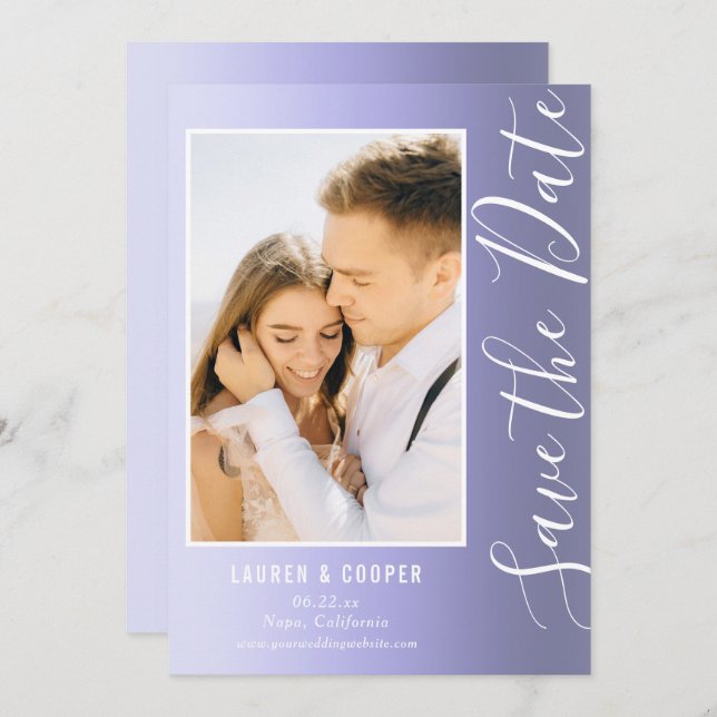 Enregistrer La Date Bleu Style Script Moderne Mari (Devant / Derrière)