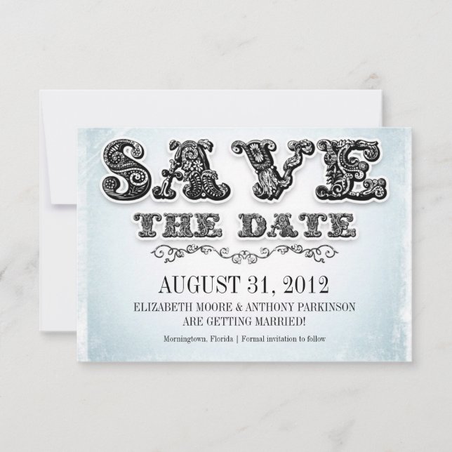 enregistrer la date bleu vintage invitations (Devant)