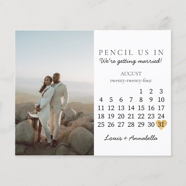 Enregistrer la date Calendrier Coeur août 2024 Moi (Devant)