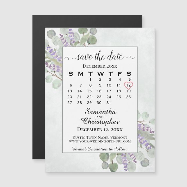 Enregistrer la date Calendrier Eucalyptus Lavender (Devant / Derrière)