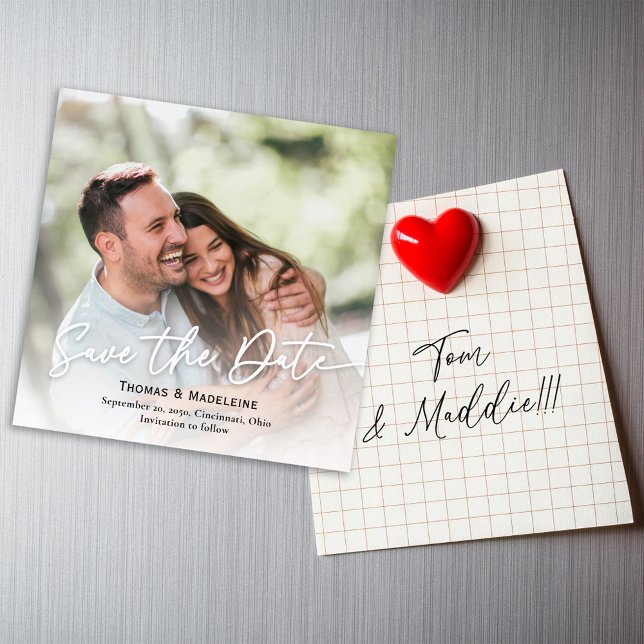 Enregistrer la date Calligraphie Script Photo magn (Wedding save the date photo magnetic card. with simple elegant style. )