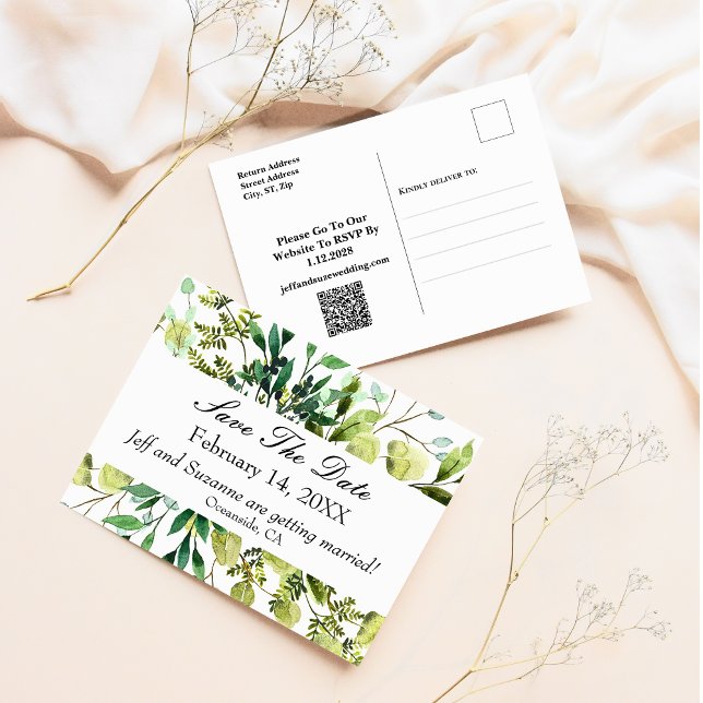 Enregistrer La Date Carte Postale Eucalyptus Green (Save The Date Eucalyptus Greenery Postcards)