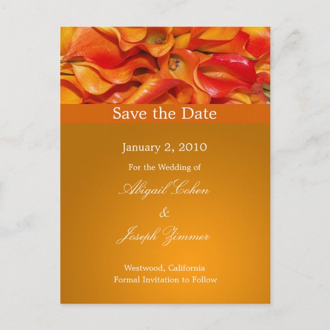 Enregistrer la date cartes postales, calla orange  (Devant)
