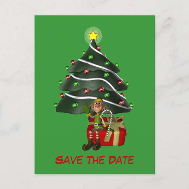 Enregistrer la date Elf Christmas Tree Carte posta (Devant)