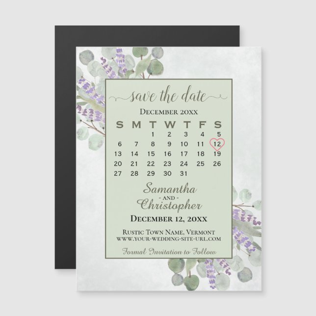 Enregistrer la date Eucalyptus Lavender Calendrier (Devant / Derrière)