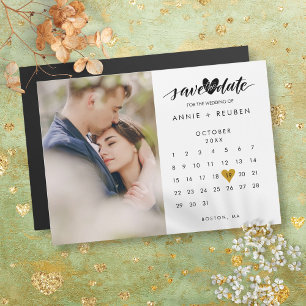 Enregistrer la date Gold Heart Calendar Photo magn