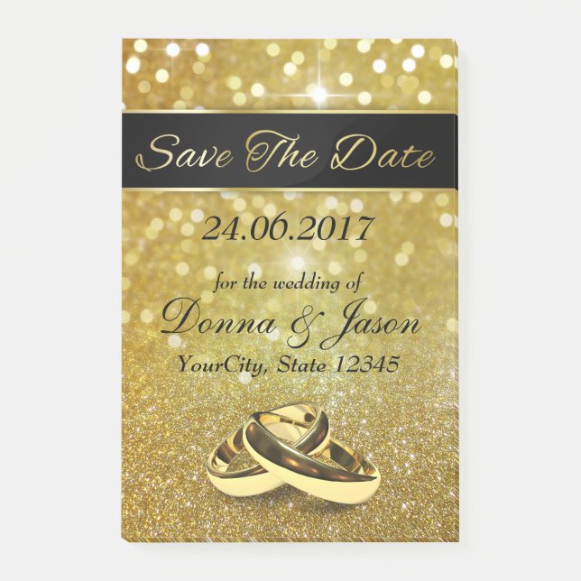 Enregistrer la date Gold Mariage Bagues - Post-it® (Devant)