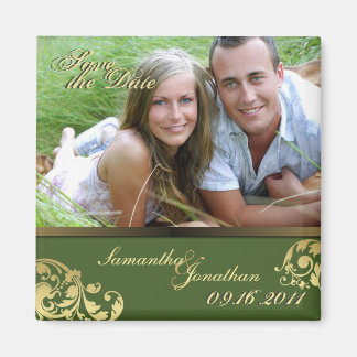 Enregistrer la date Green & Gold Shimmer Magnet fl