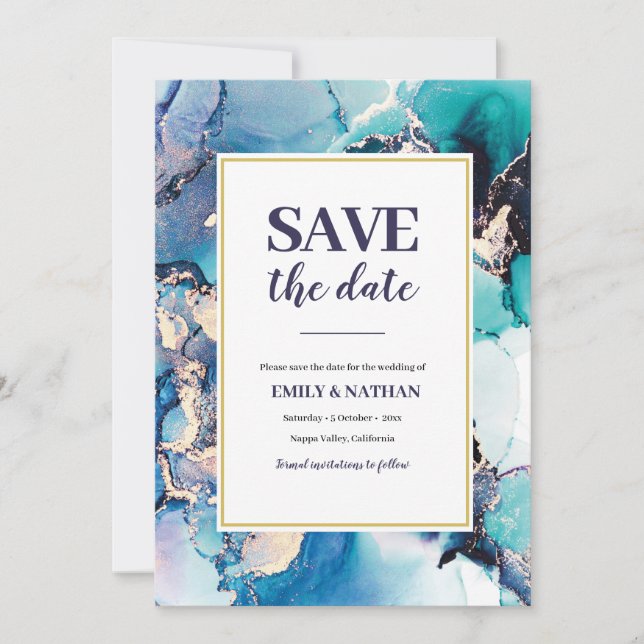Enregistrer la date Invitation encre violette bleu (Devant)